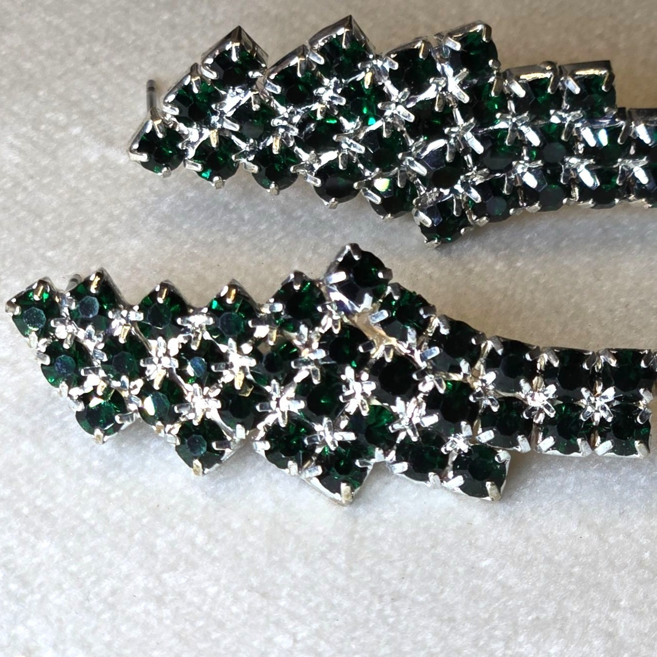 VTG Sterling Emerald Green Rhinestone Earrings Chandelier Waterfall Design 925