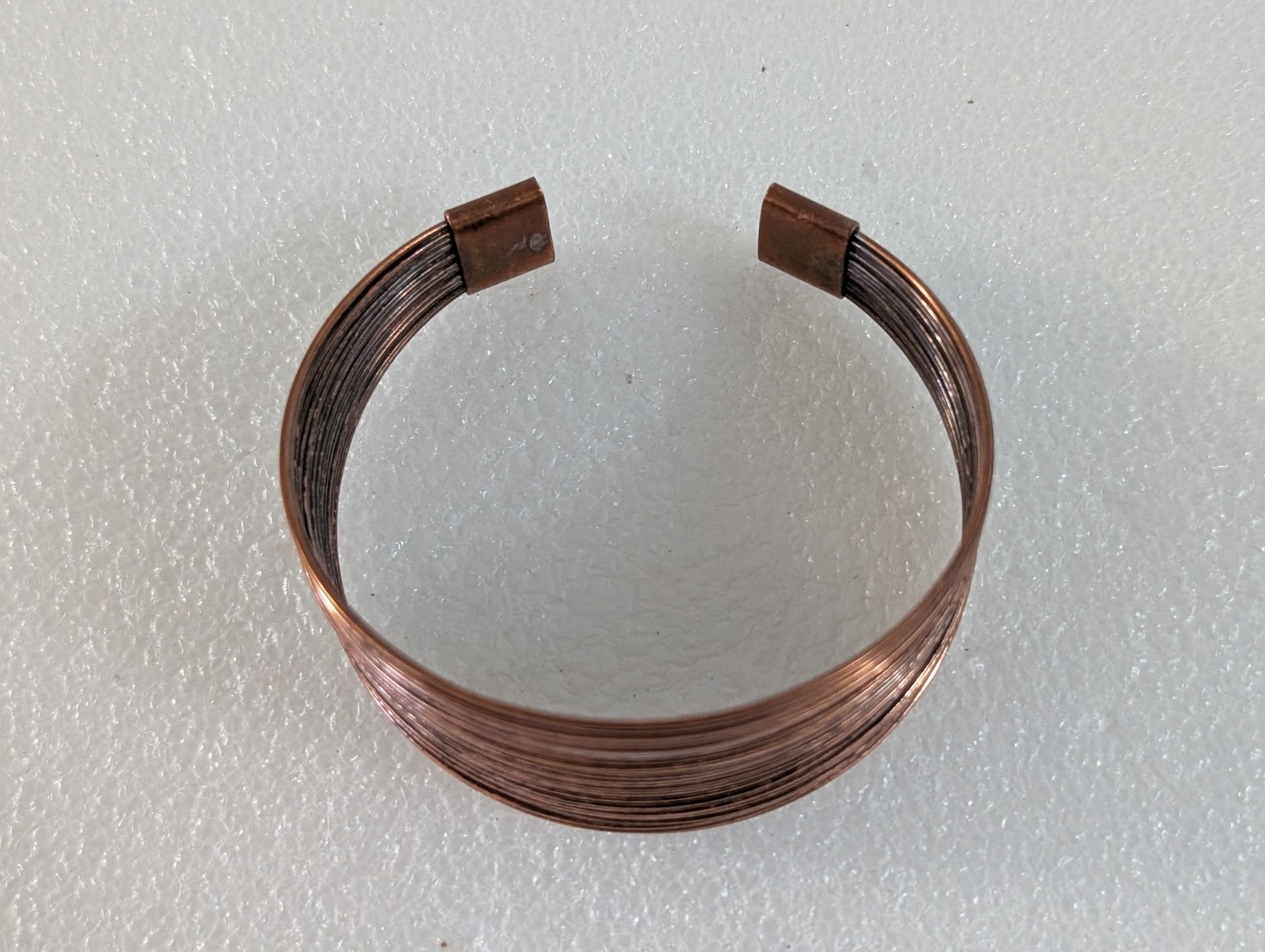 Vtg Copper Tone Wire Modernist Cuff Bangle Bracelet