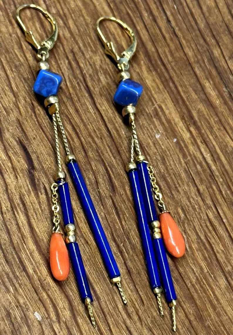 Earrings silver 925 natural coral Lapislazuli