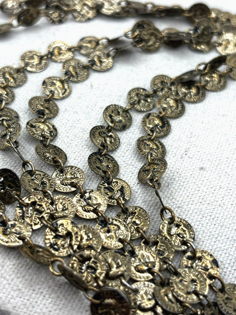 Vintage Mini Republic Of France Coin Link Multi Chain Gold Tone Layered Necklace