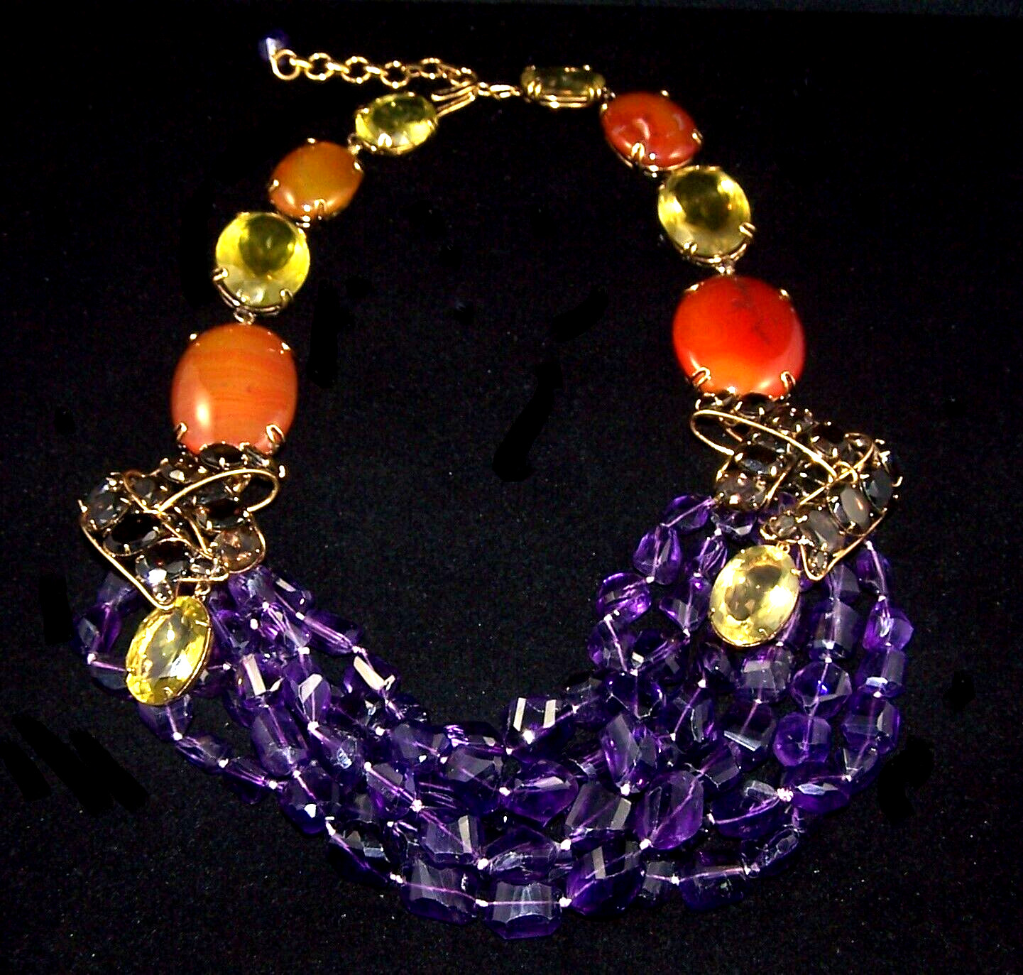 IRADJ MOINI Semi-Precious Multi-strand Amethyst, Agate and Smoky Quartz Necklace