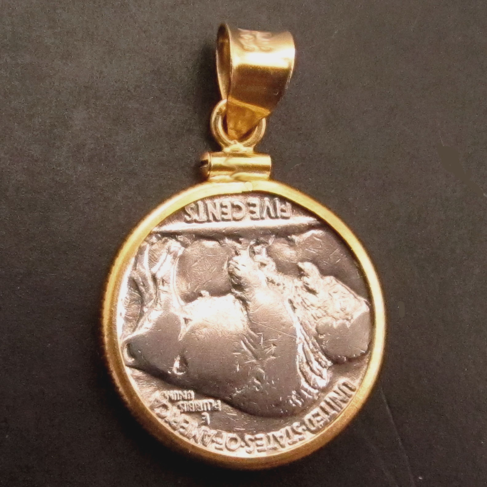 Coin Pendant Vintage Indian Head Nickel 14K Gold Filled Bezel Soldered Bail