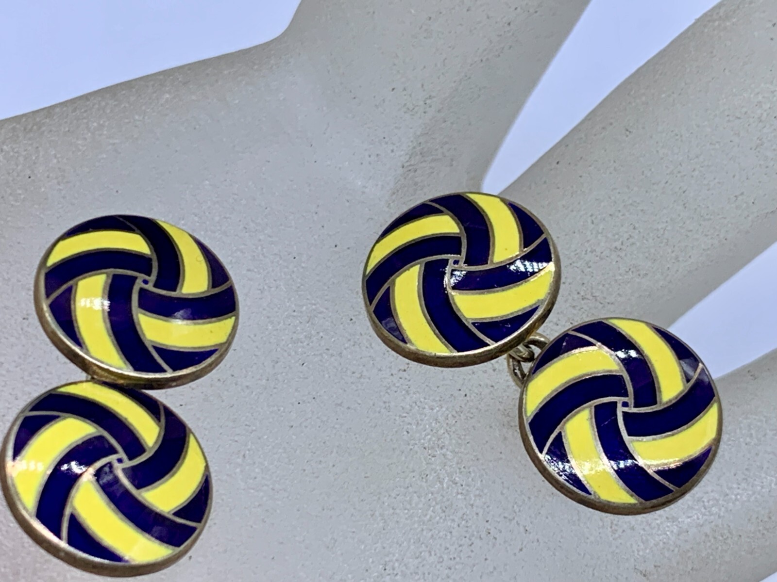 VINTAGE STERLING SILVER DEAKIN FRANCIS PAUL STUART ENAMEL YELLOW BLUE CUFFLINKS