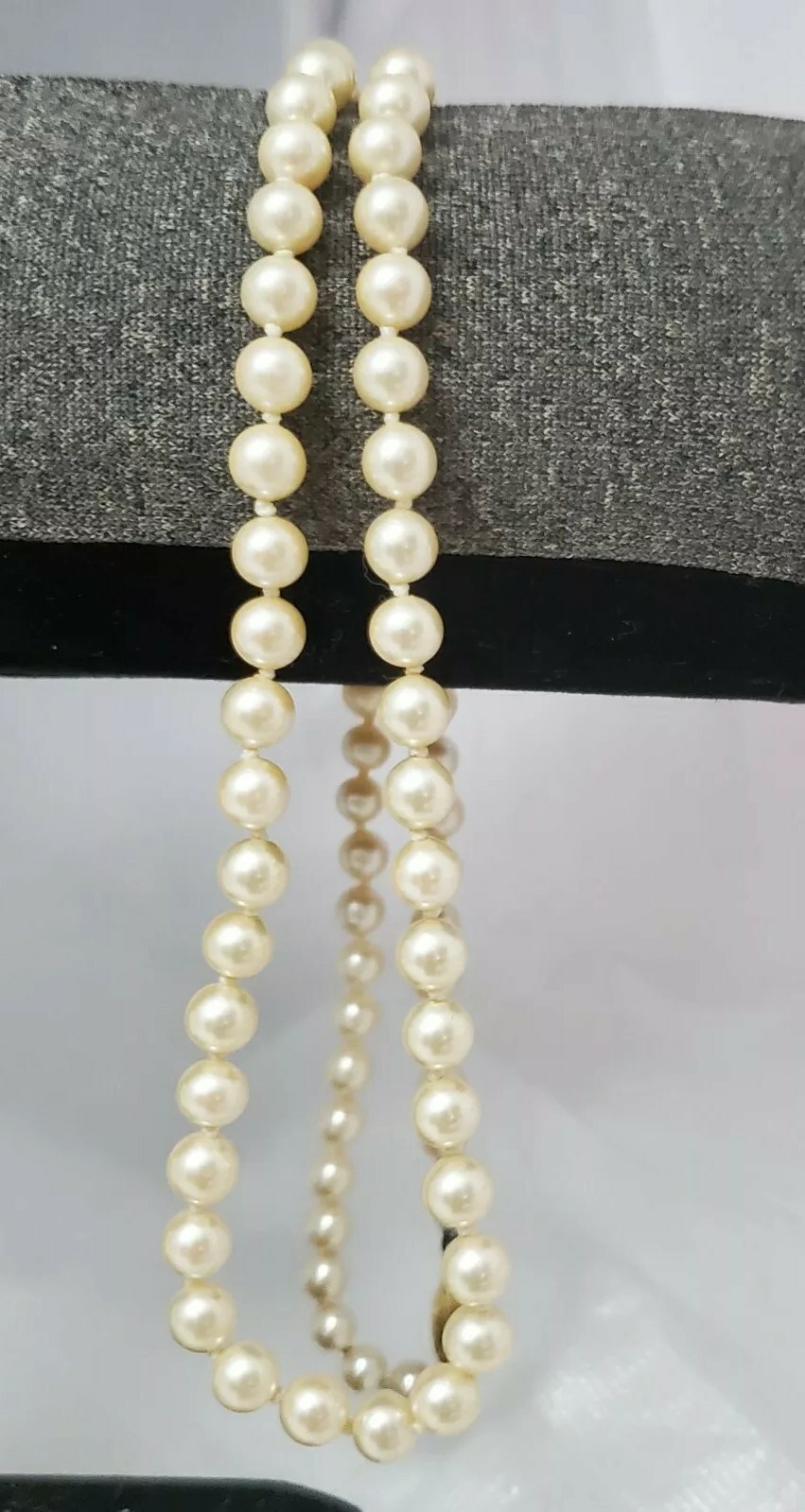Vintage Hand Knot Ivory Creamy Glass Faux Pearl Single Strand 24 Inch Necklace