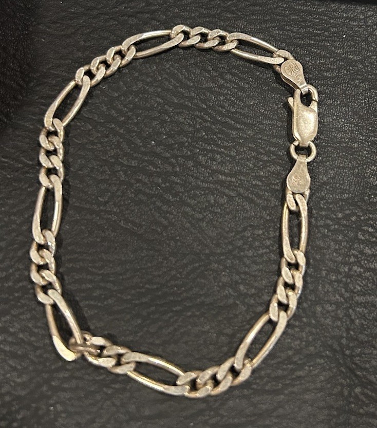 Vintage Sterling Silver Italy 925 Figaro Chain Bracelet HCT ISC PR ~ 7”