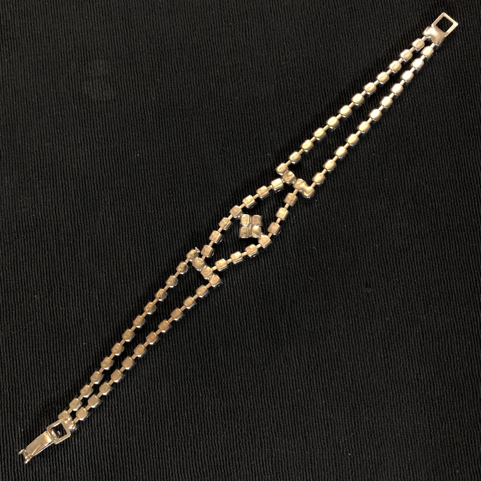 Vtg Clear Glass Rhinestone Cocktail Bracelet Silver Tone 6.75”