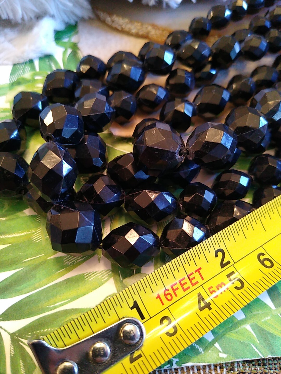 VTG Stamped “GERMANY” Only Plastic Black Faceted Bead Triple Strand Necklace!