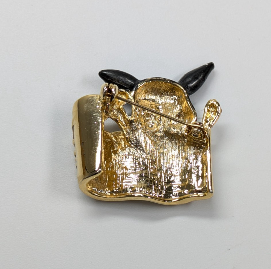 VTG Cute Black Rabbit Gold Tone Sheet Music Notes Microphone Enamel Brooch Pin