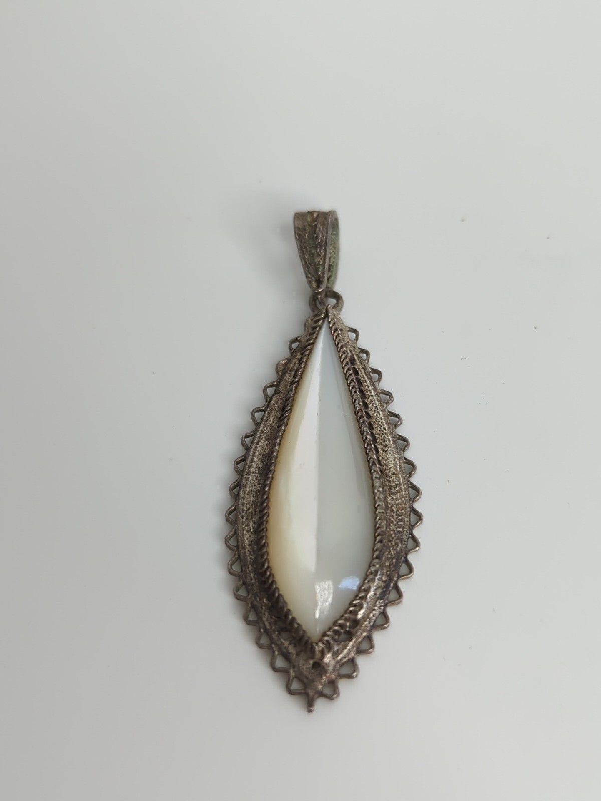 Antique Sterling Silver and Mother of Pearl Filigree Pendant Estate Heavy 6g A53