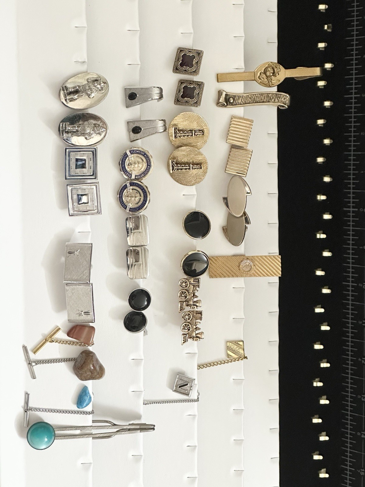 Vintage Lot Gold Silver Tone Glass Gemstones Cuff links Tie Clip Tie Tack 22pc