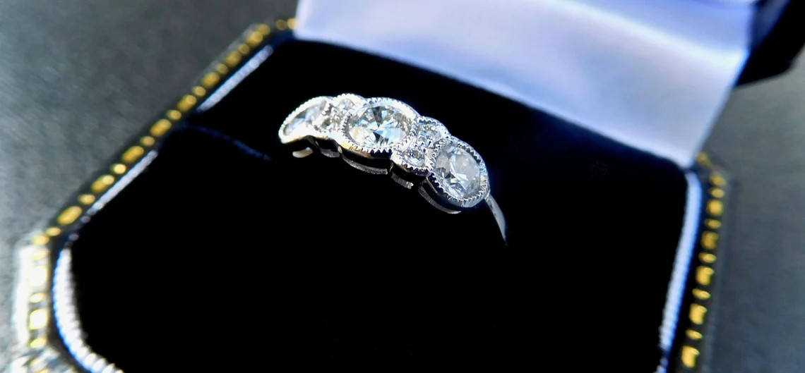 1 Ctw White Round Simulated Diamond Three Stone Art Deco Style 925 Silver Ring