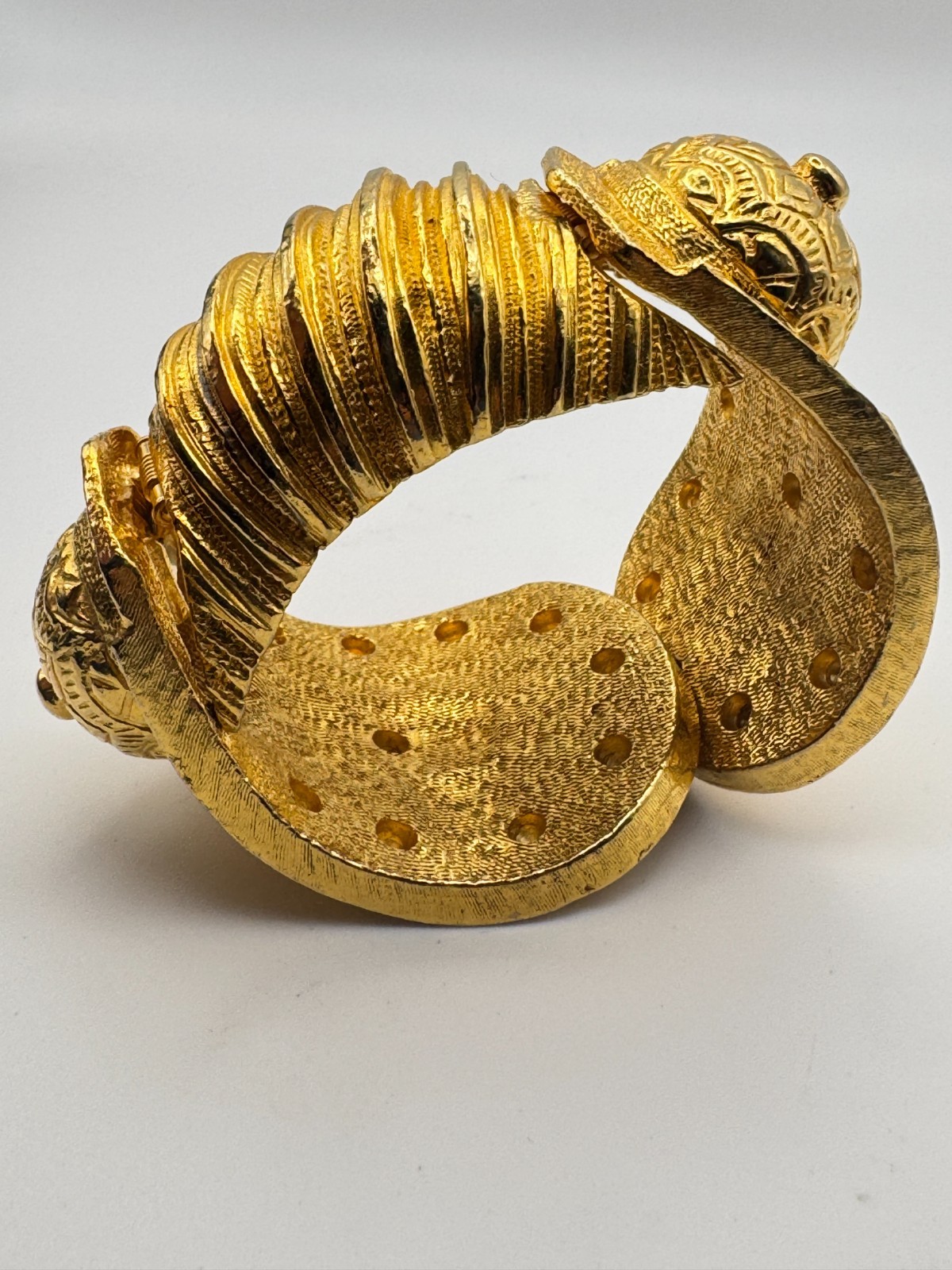 Vintage Kenneth Lane Clamper 1960s Etruscan Bracelet Gold Plated Heavy Cuff KJL