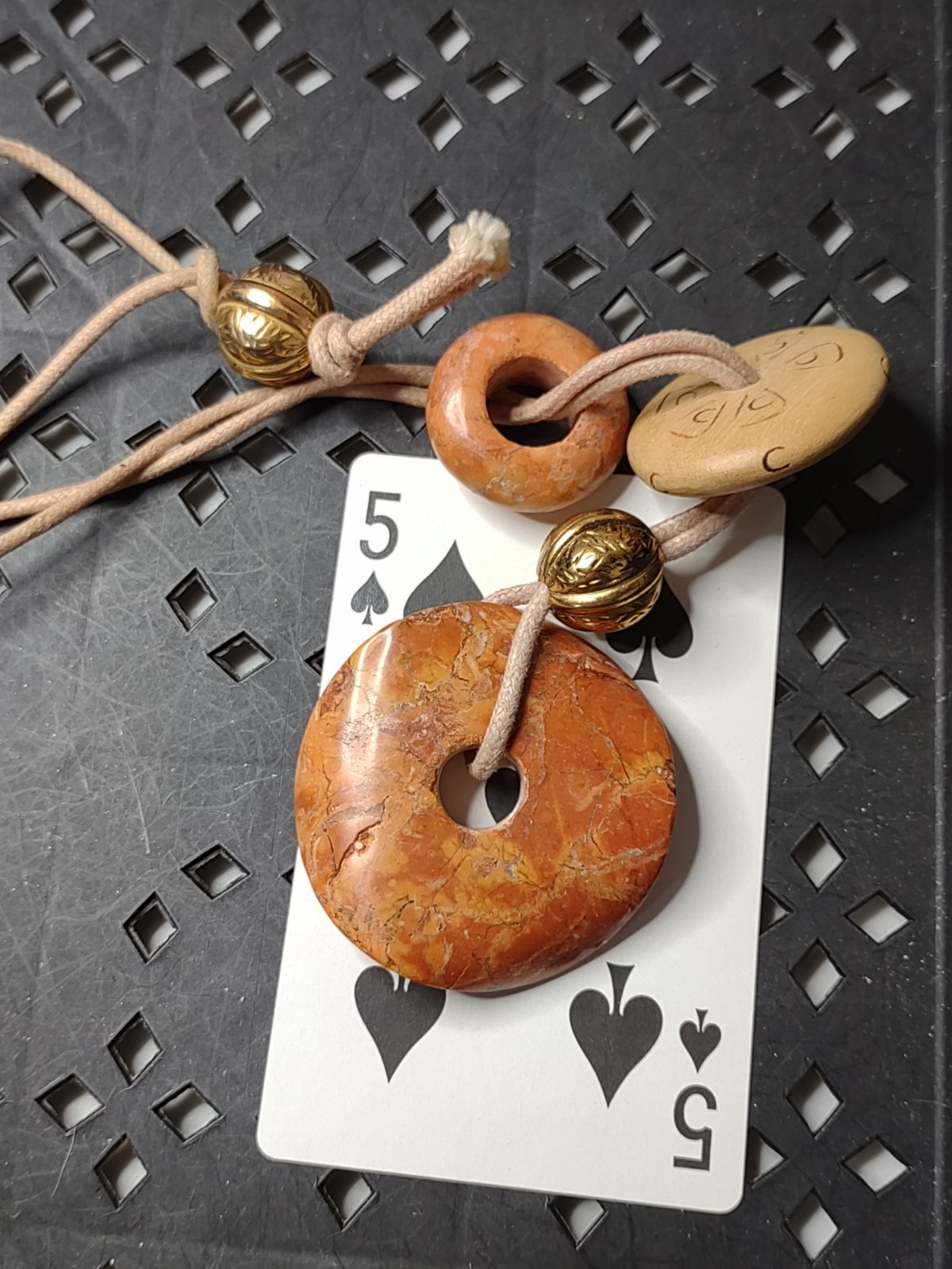 Heavy Vintage Donut Shaped Stone Bead Pendant Necklace