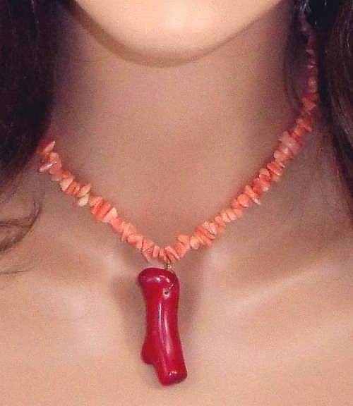 Signed Vintage Pink Coral Necklace With Red Pendant by Kenneth J. Lane