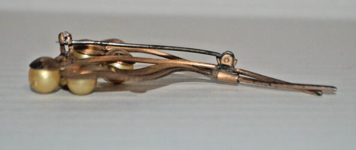 Bronze Brooch with Six Simulated Pearls Missing Closure to Safety Clasp