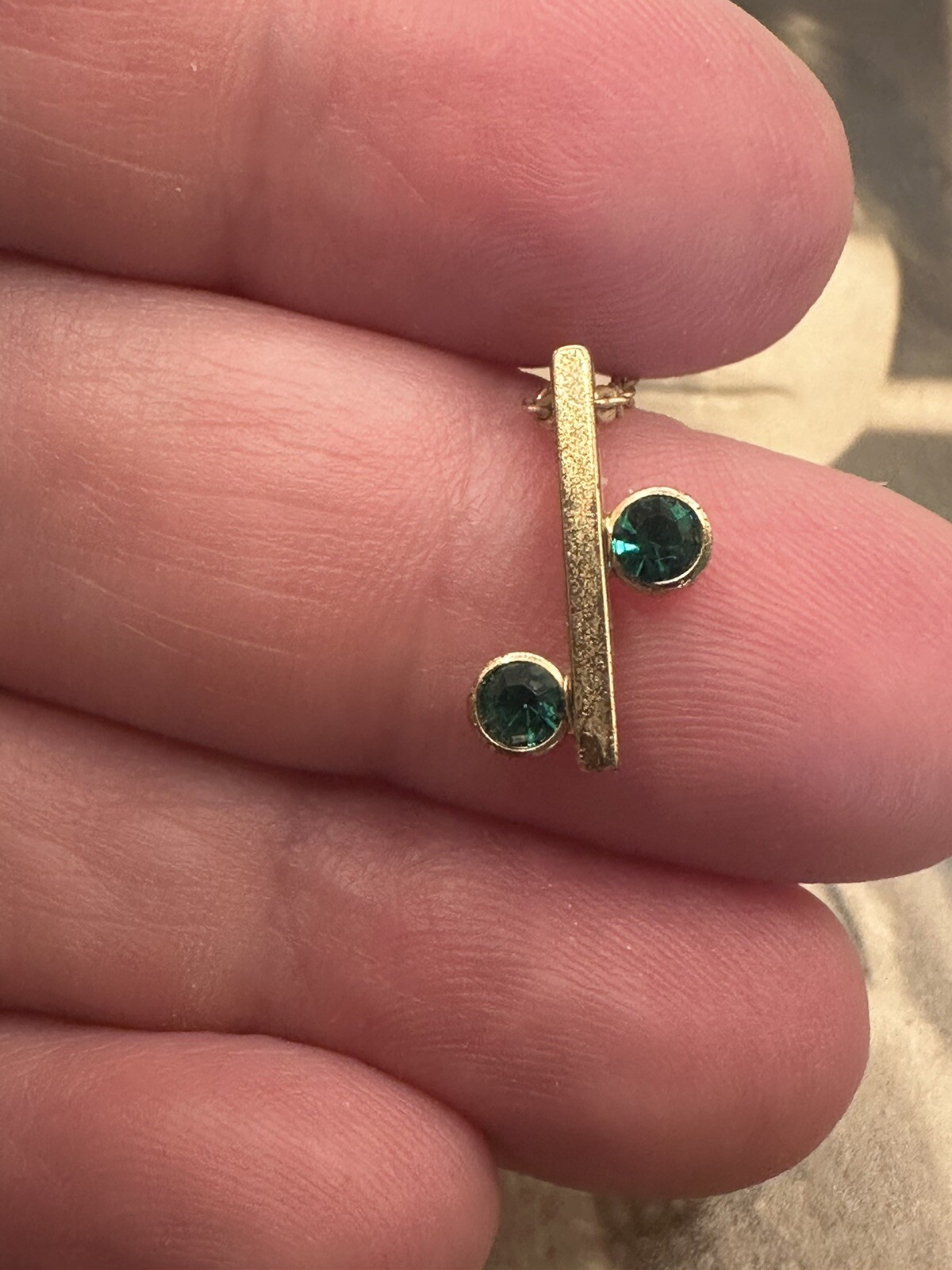 Vintage Crown Trifari Jewels Gold Birthstone Necklace MAY EMERALD Minimalist 70s