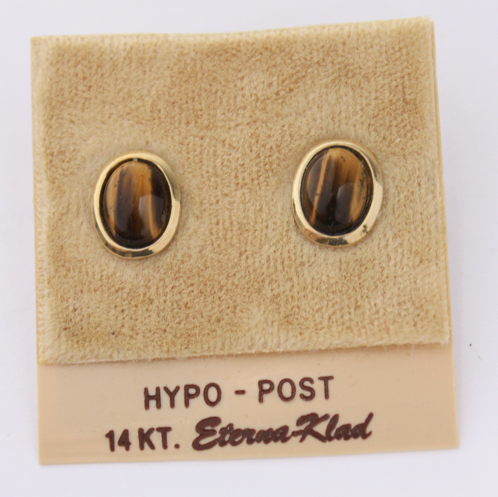 Vintage Tiger Eye 14K Eterna-Klad Stud Earrings