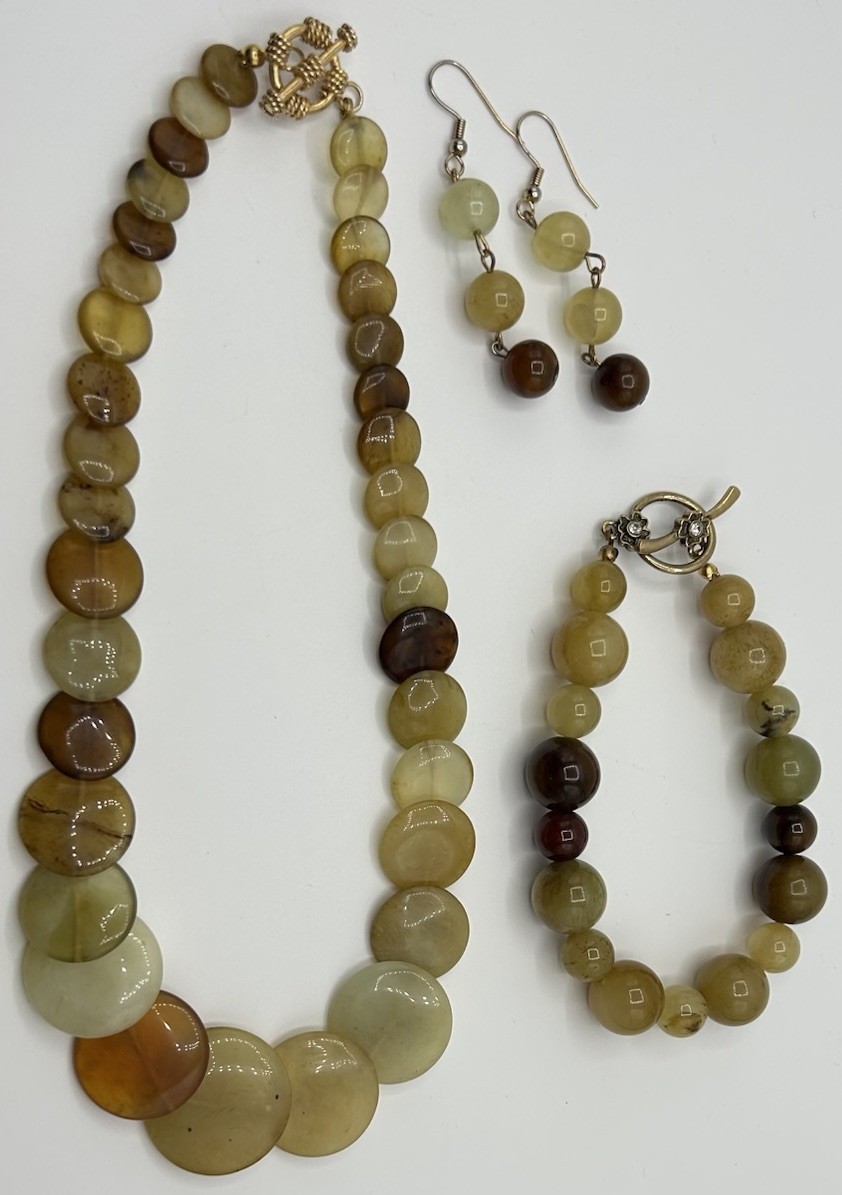 VTG Lot Retro Earth Tones Gem Stone Bracelet Earrings Choker Necklace Toggle