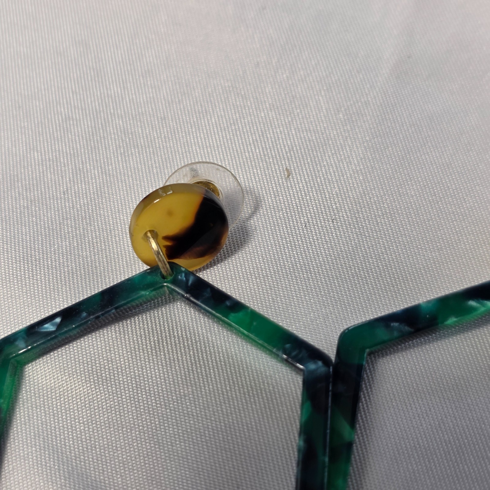 Green Hexagon Acrylic Hoop Earrings Polished Tortoise Shell Finish