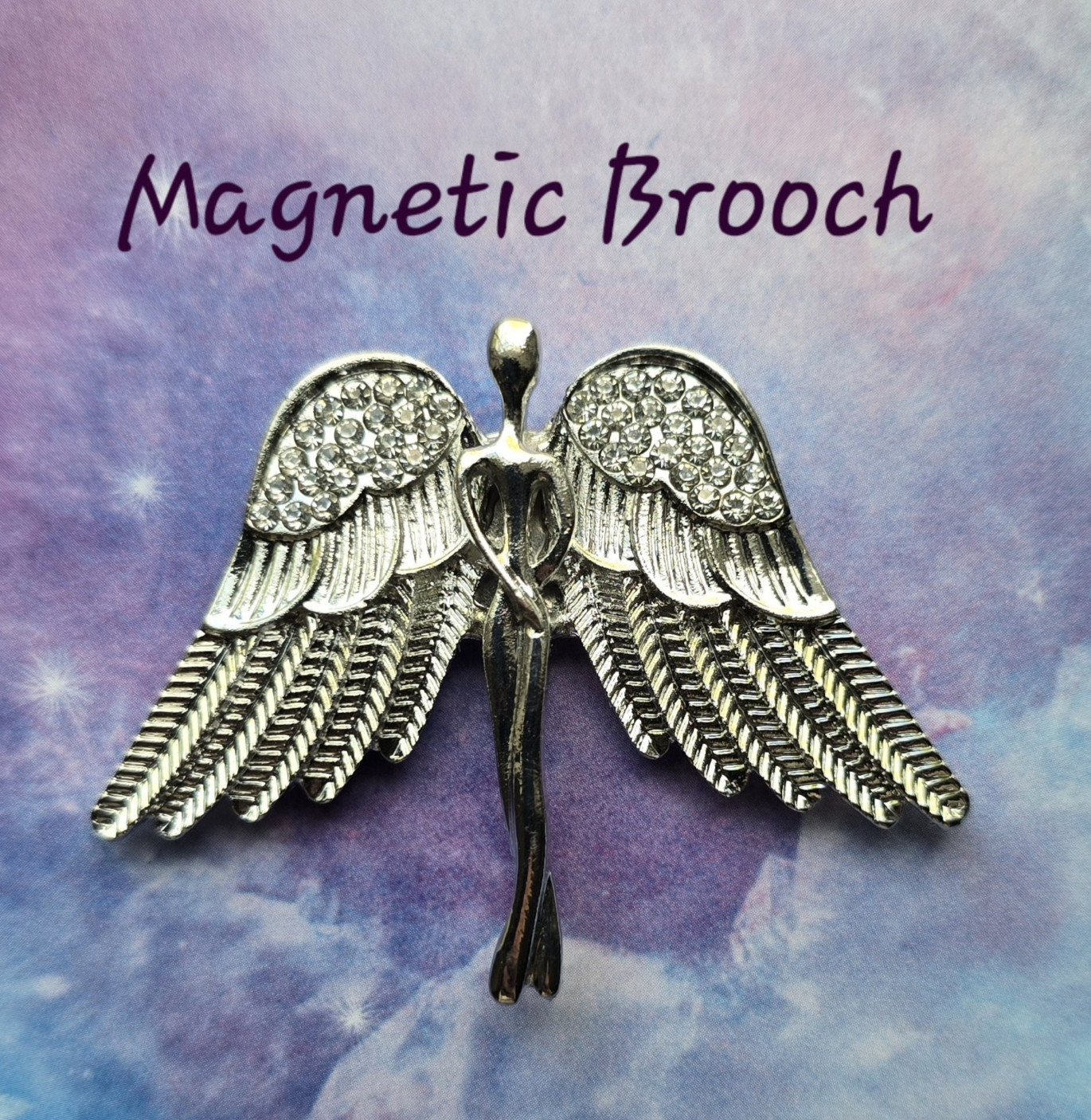 Silver Angel MAGNETIC Brooch. Angel jewelry. Christmas pin. Remembrance gift.
