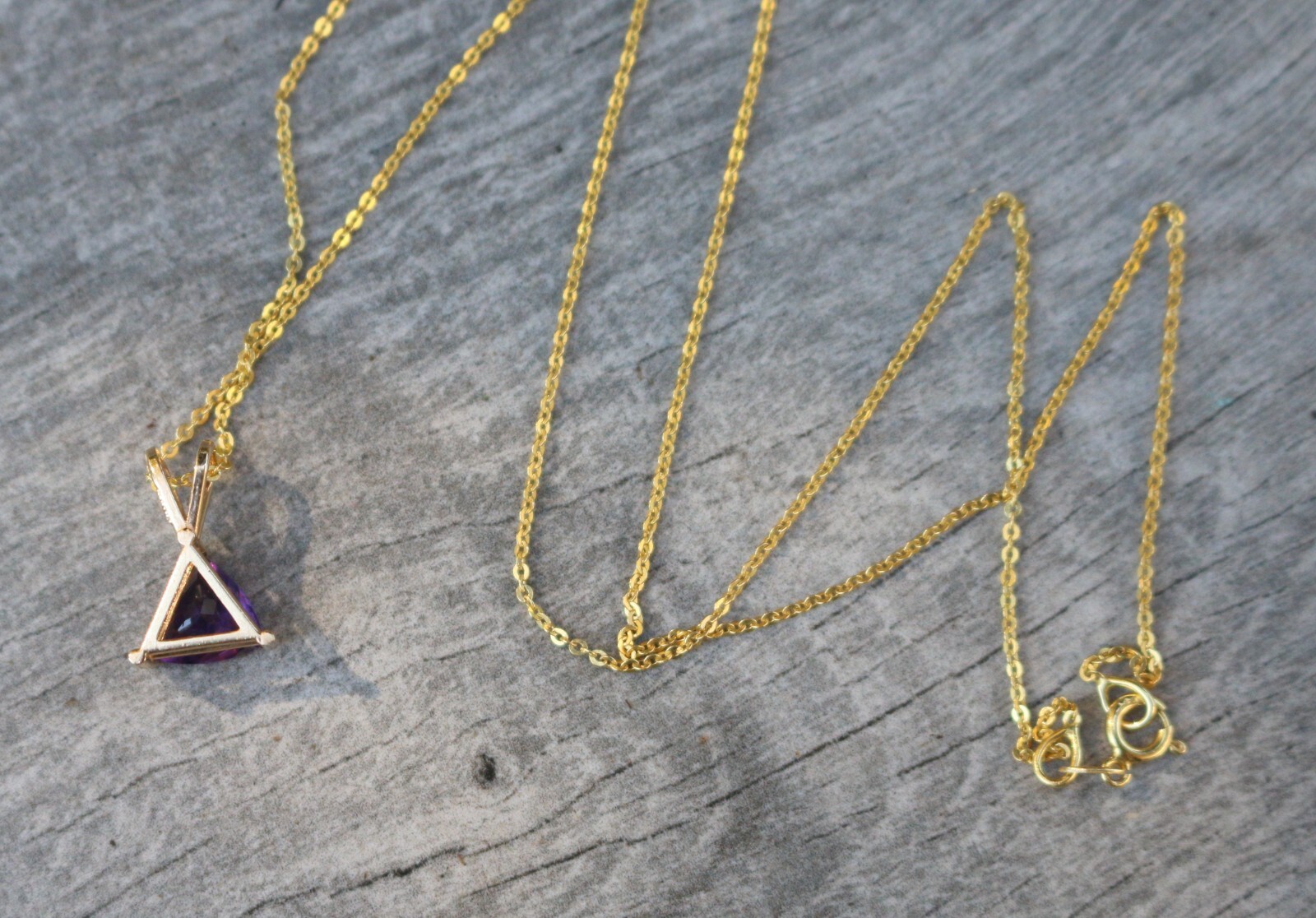 Clyde Duneier CID 14k Yellow Gold Trillion Cut Purple Amethyst Pendant Necklace