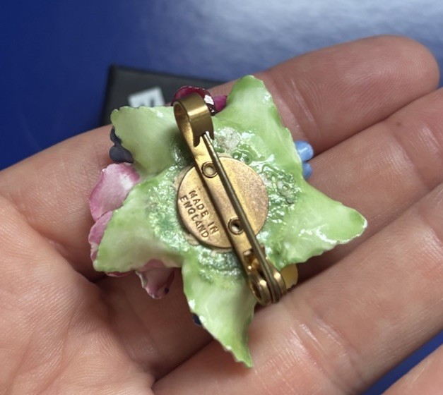 Vintage Porcelain Brooch with Floral Design Bone China, Made in England