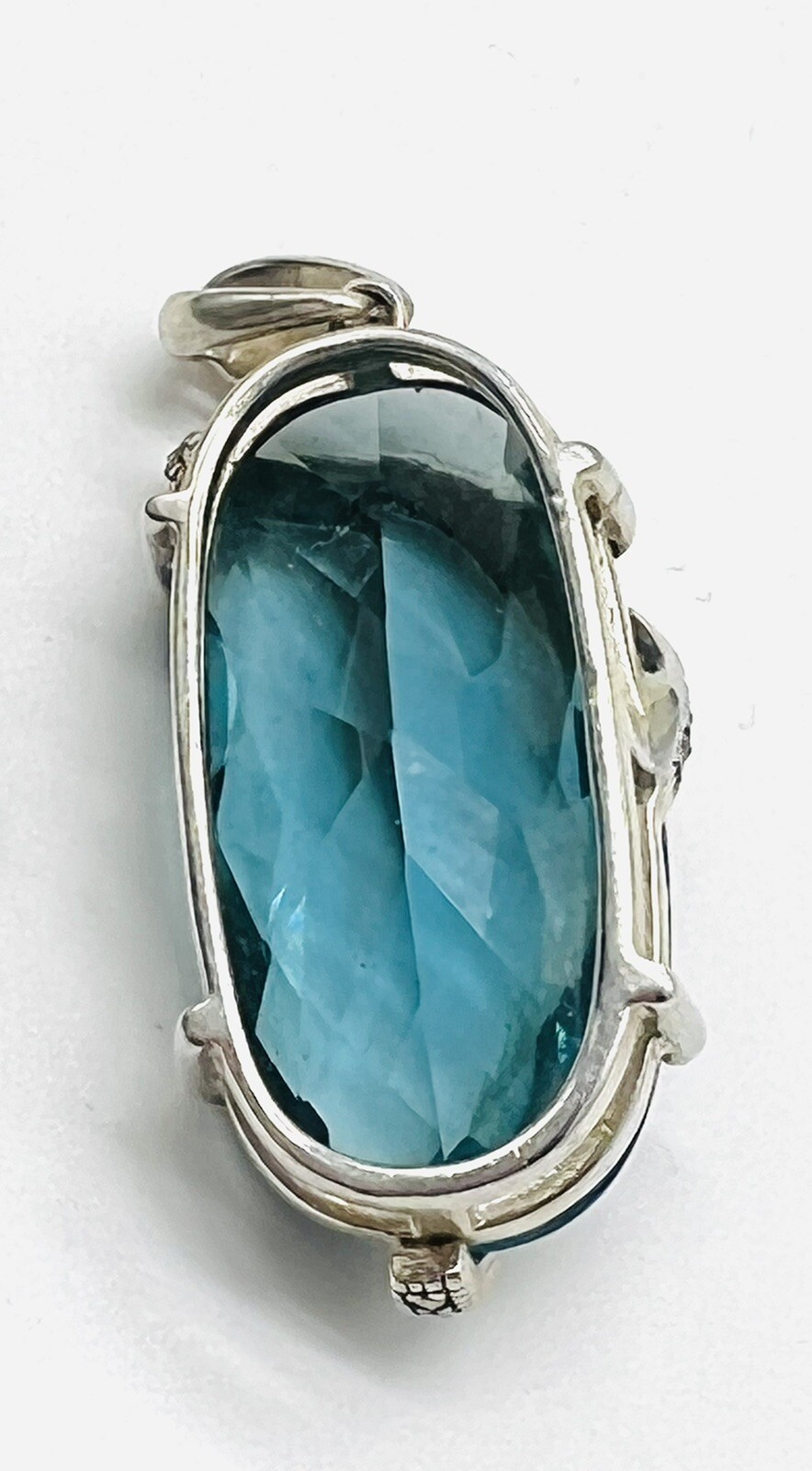 Necklace Blue Crystal Glass STERLING SILVER MARCASITE OVAL STONE NOS 1980’s