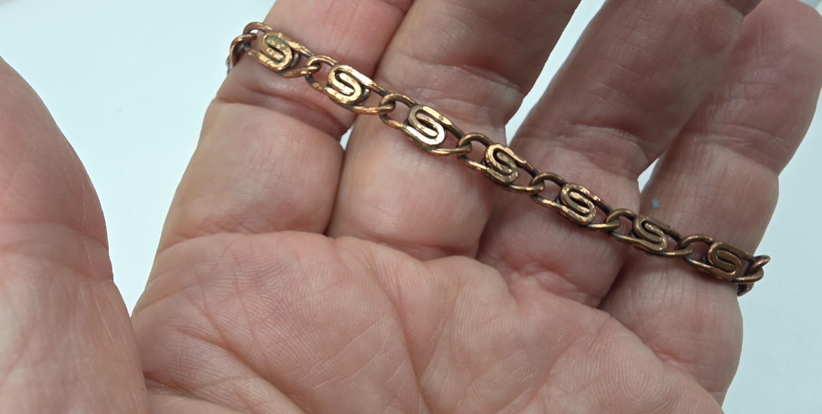 Copper Marked S Chain Linked Sister Clasp 8 Inch Bracelet Vintage