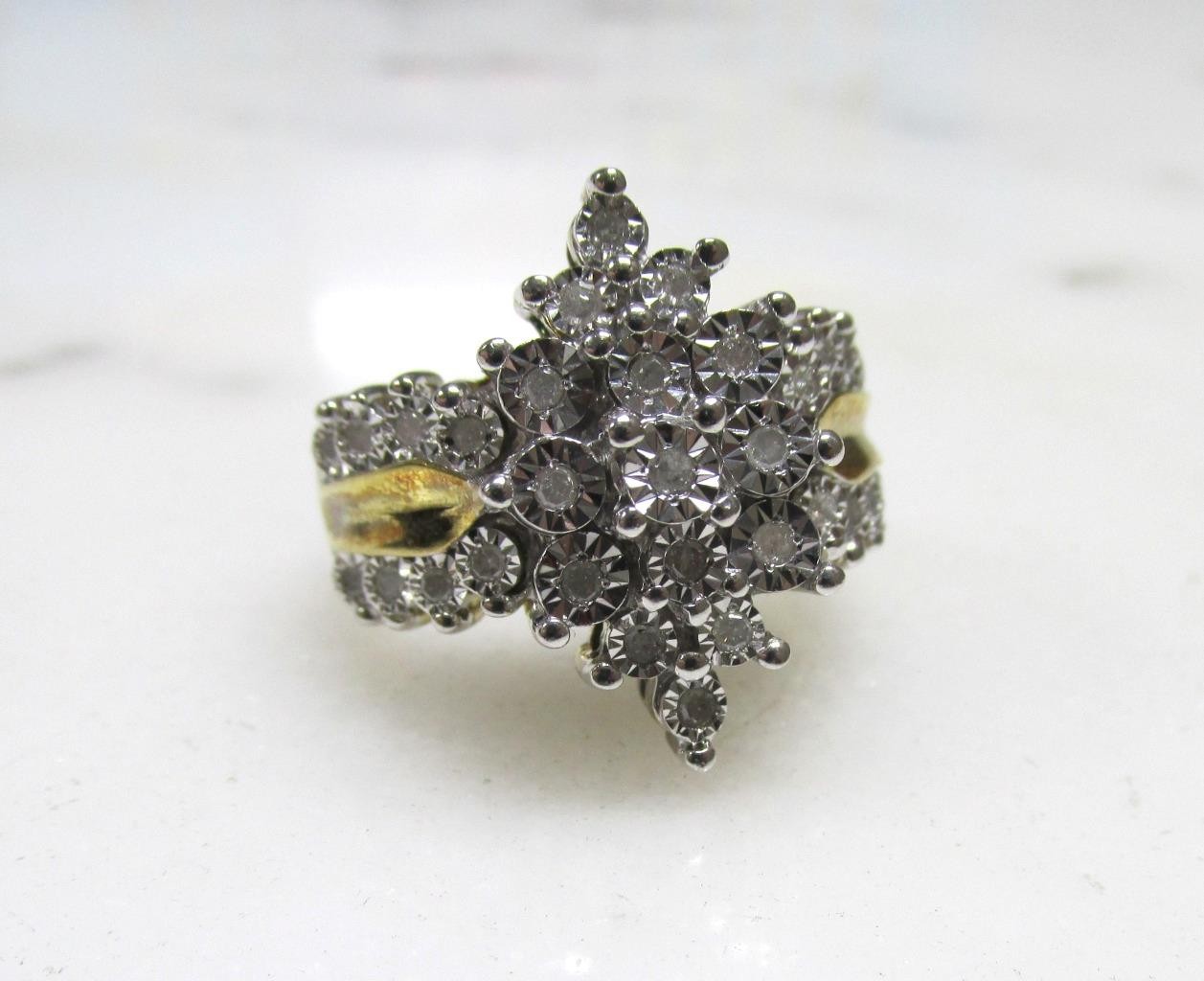 Women’s .35ctw Diamond Gold Plated Sterling Silver Cocktail Ring ~ 10g ~ 3-K198