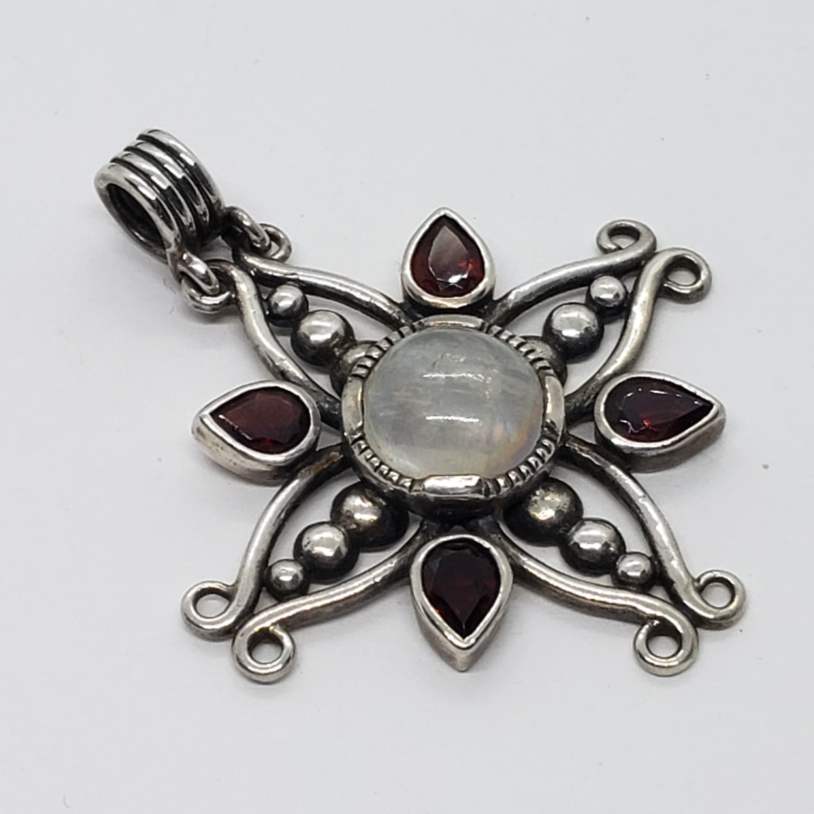 Vintage Kit Heath KTH Sterling Silver Filigree Labradorite 4 Red Stone PENDANT