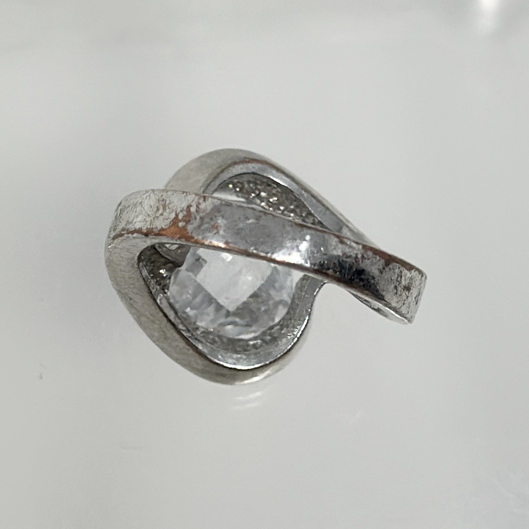 Vintage Silver Tone Cushion Cut Crystal Tension Setting Cocktail Ring Size 7