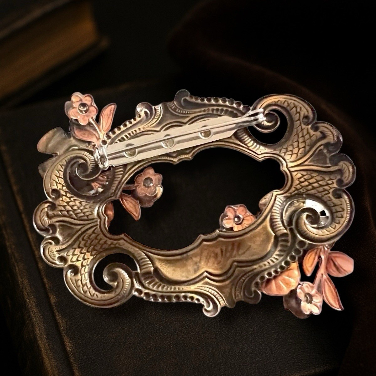 Victorian Revival L Rose Brooch Mixed Metal Gothic Vintage Dark Academia