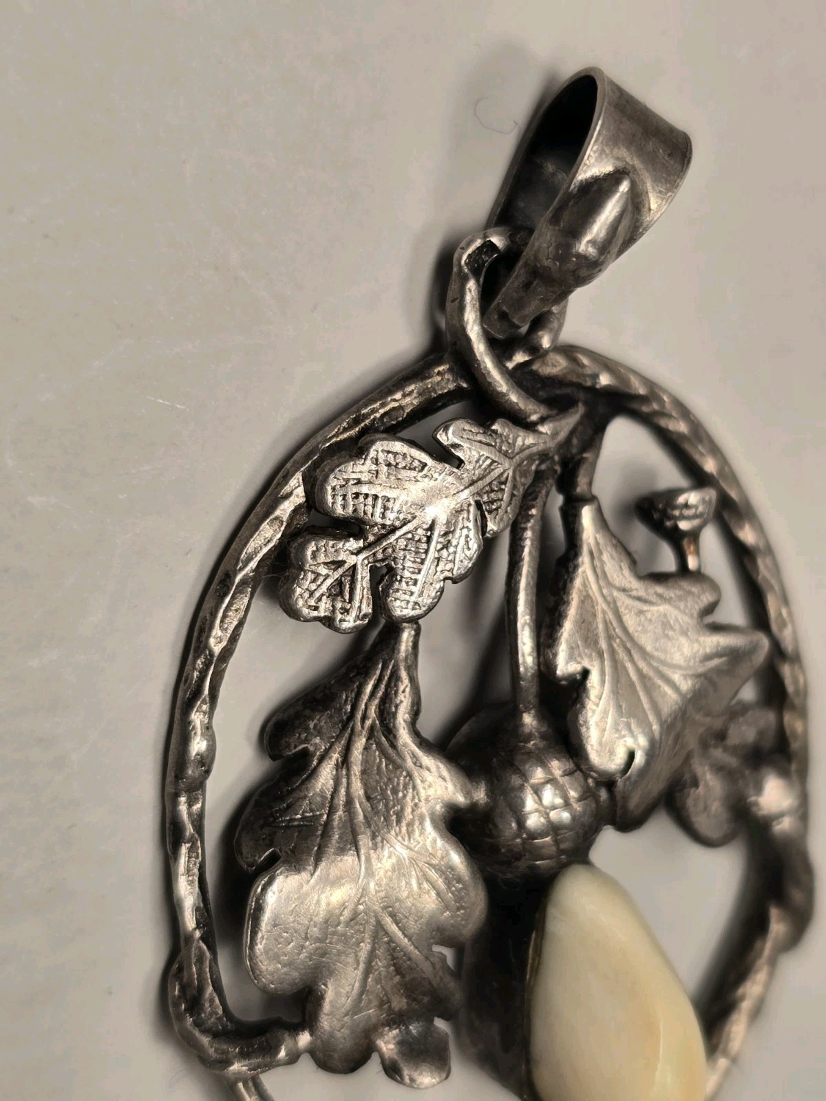 Antique Victorian Sterling Silver Pendant “An Acorn In Oak Leaves” – 35mm x 26mm