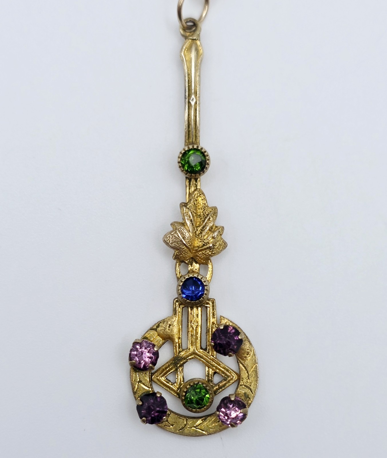 Antique Edwardian Suffragette Lavalier Pendant Necklace 14K Gold Filled Chain