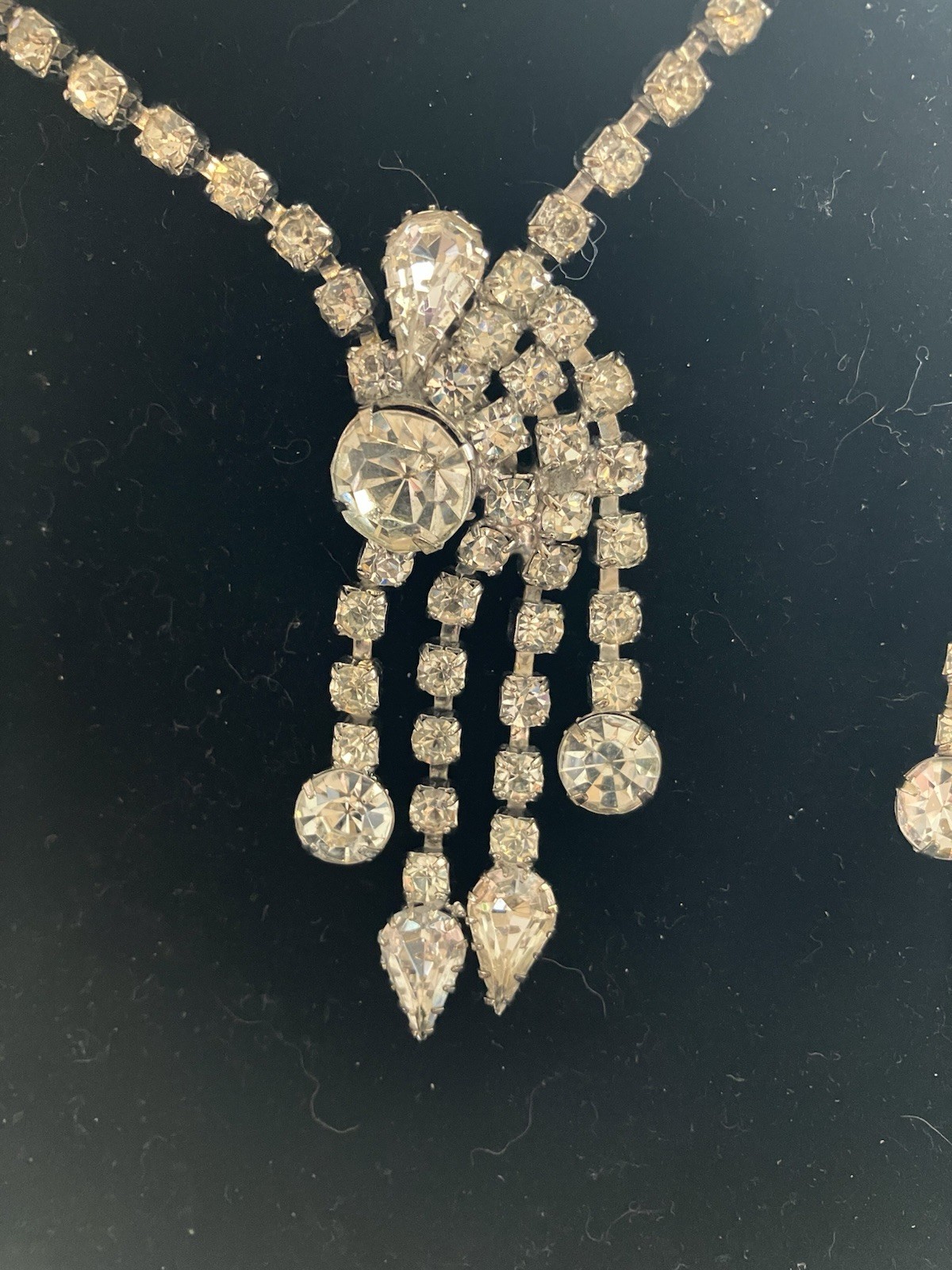 Vintage Silver Toned Rhinestone Jewelry Set Necklace, Earrings, and Brooch