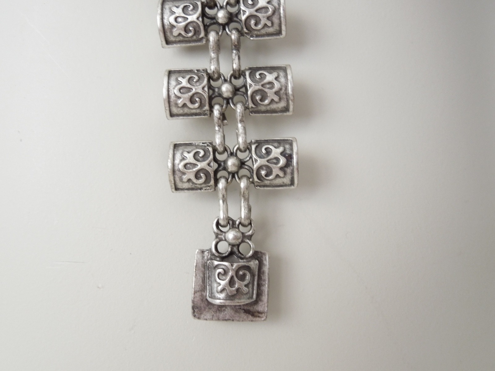 Vintage Ethno Chain Necklace Long silver-colored Boho 70er 3.3oz/ca.30 11/16in