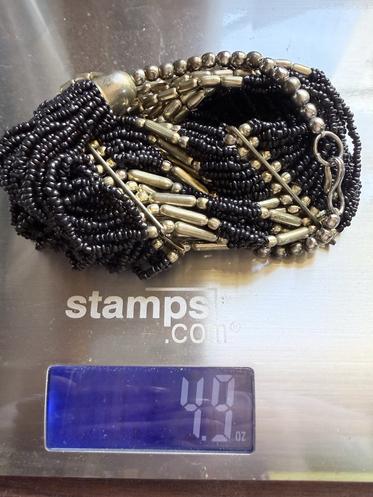 Vintage Black & Gold Multi-Strand Seed Beaded Statement Necklace – Stunning!