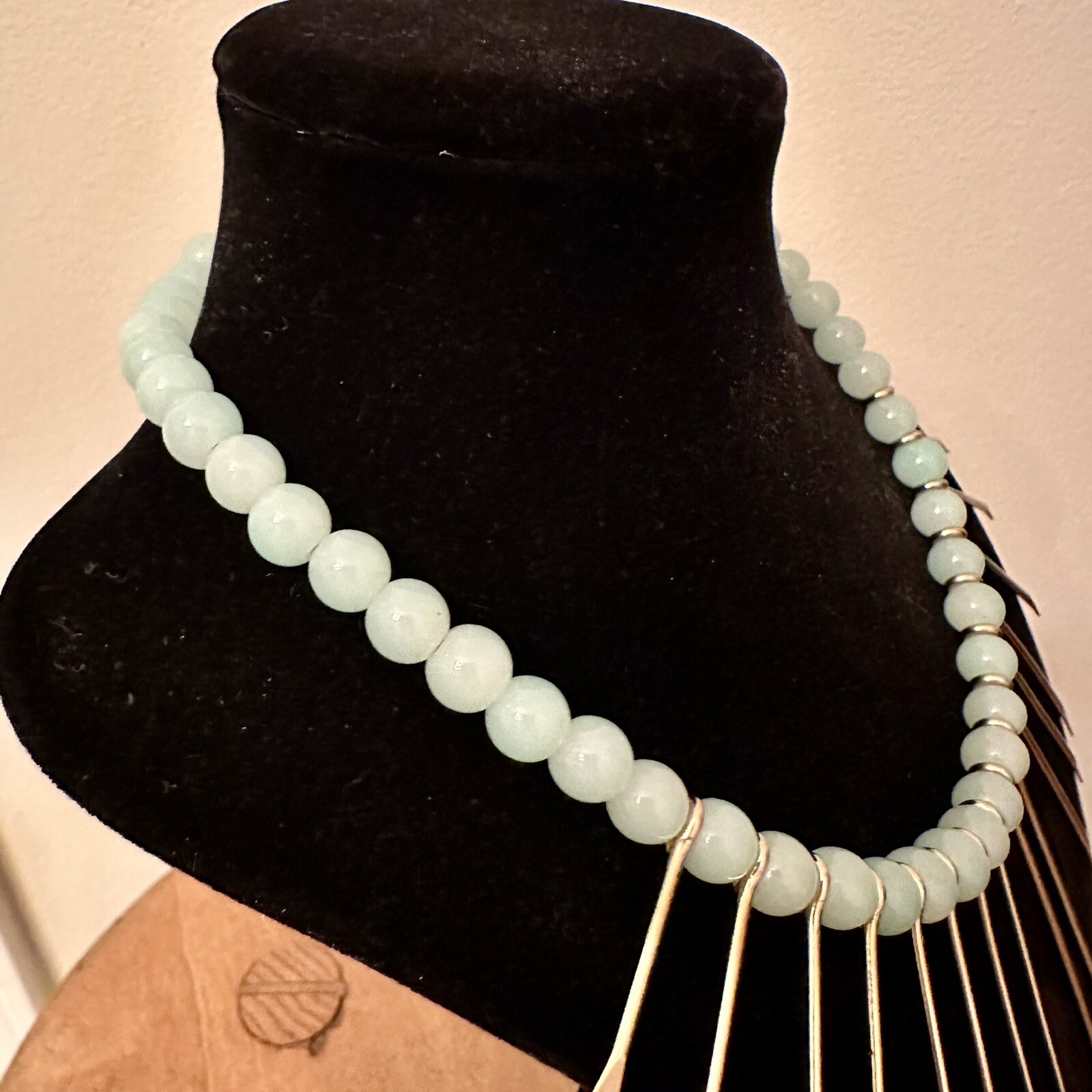 Vintage Light Blue Mint Beaded Collar Necklace Sunburst Gold Tone Statement