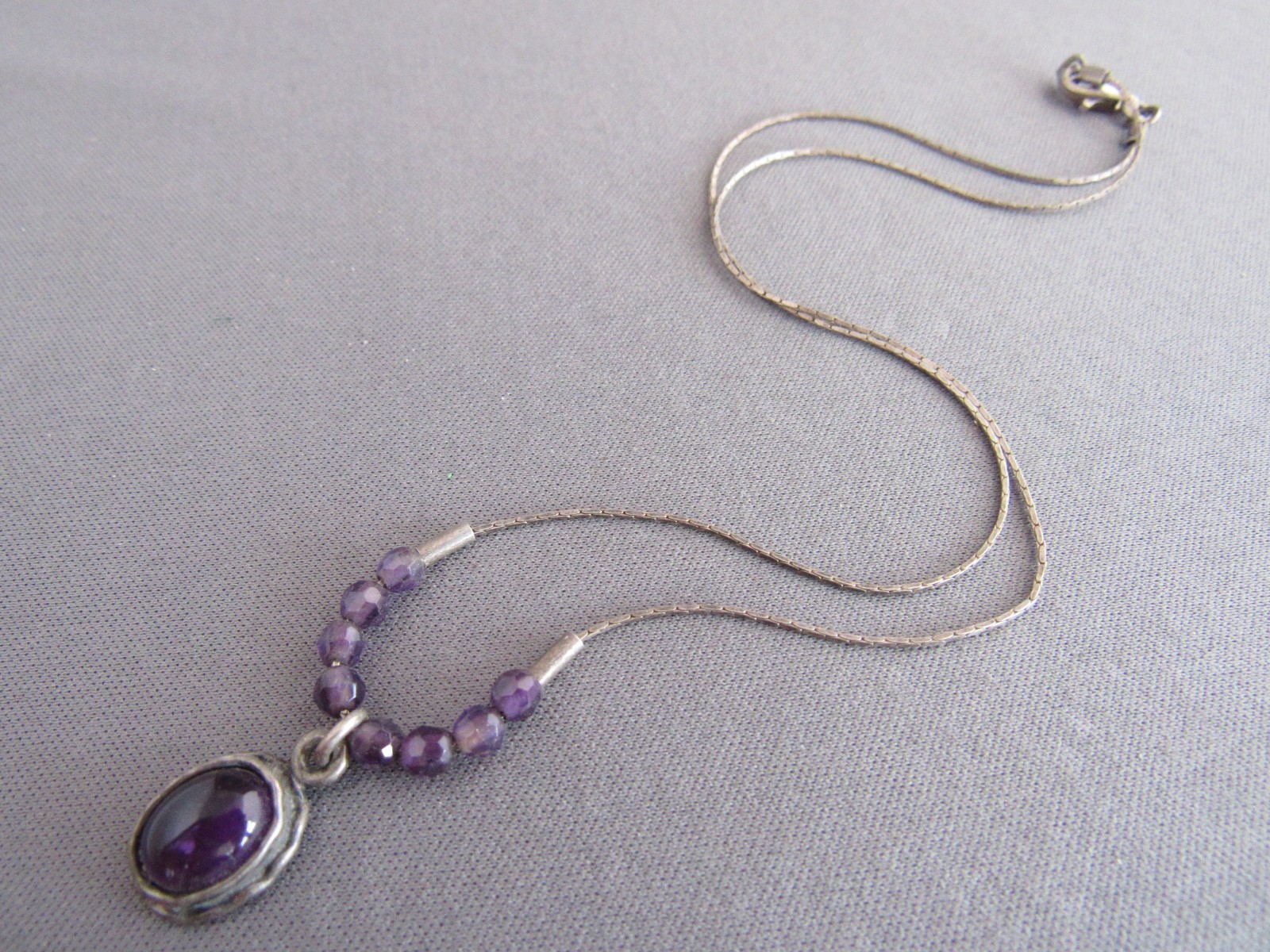 VINTAGE SILPADA STERLING AMETHYST BALL BEAD CABOCHON PENDANT NECKLACE