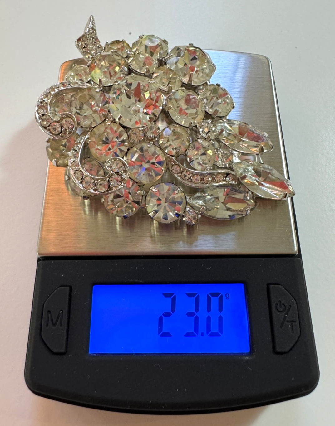 VTG Weiss Brooch Rhinestone Grapes Cluster Pin Silver Tone MCM 1950s 60s Costume