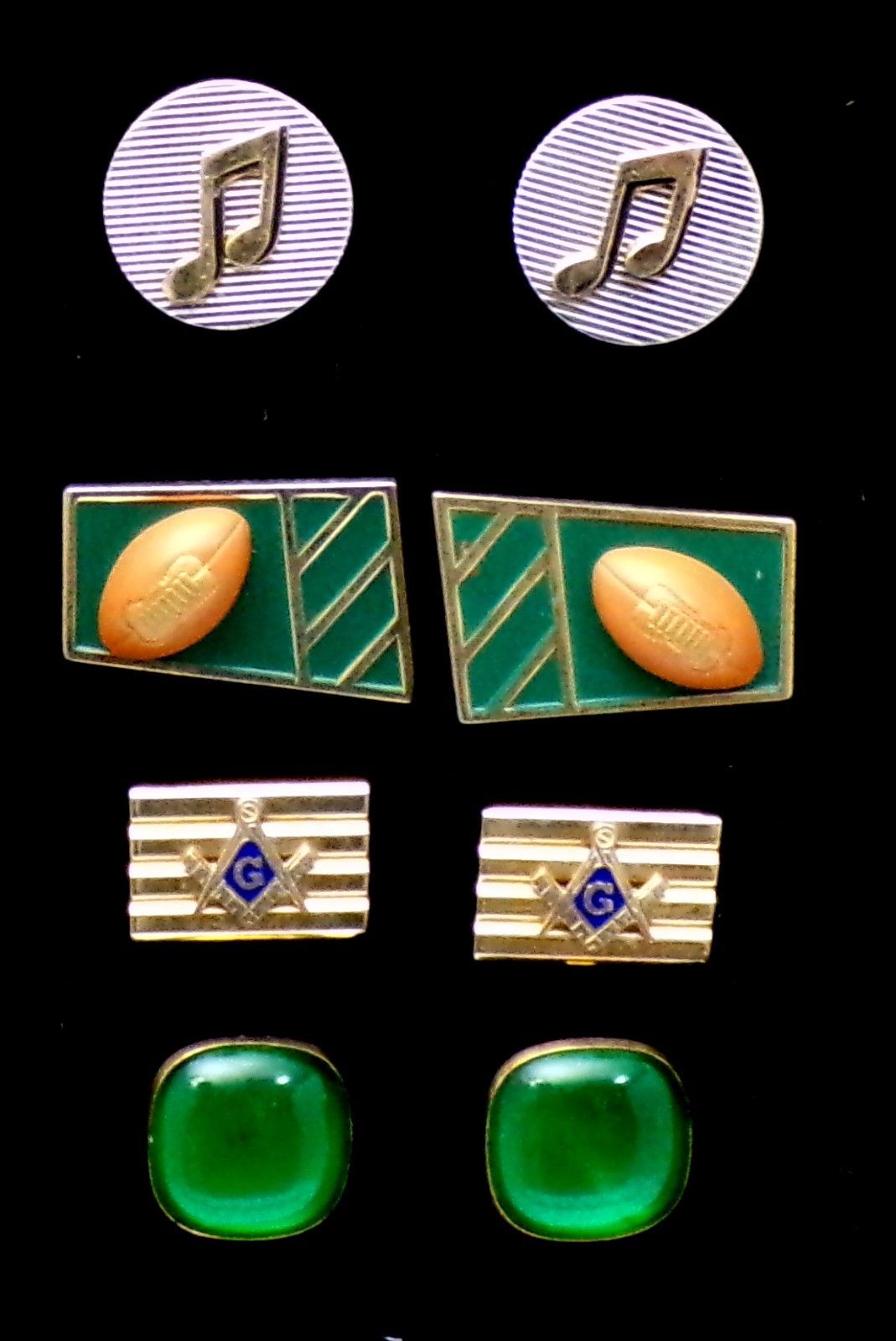 4 Vintage ANSON CUFF LINKS Sets 1 Tie Clip FOOTBALL MUSIC NOTES Geese Masonic