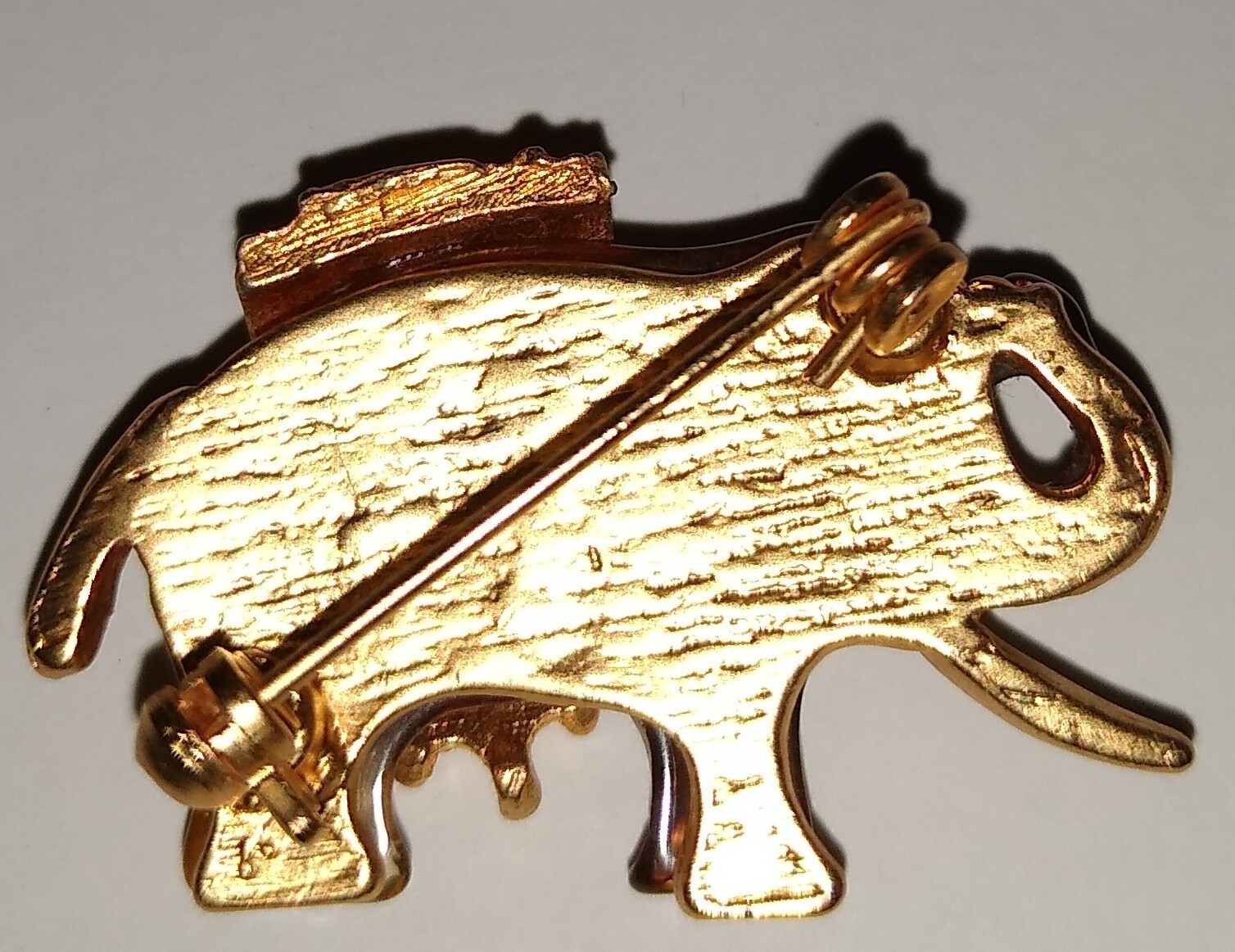 Vintage Gold & Honey Amber Elephant Trunk Up Pin Brooch