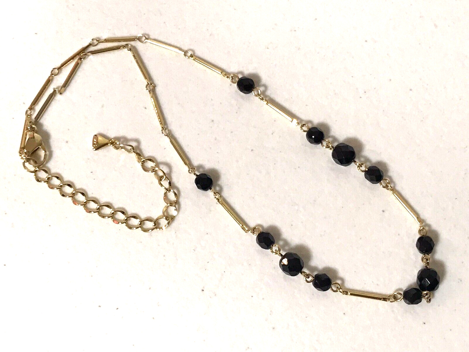 Olci Signed Gold Tone Bar Link Faceted Black Beaded Station Necklace 17″ Estate