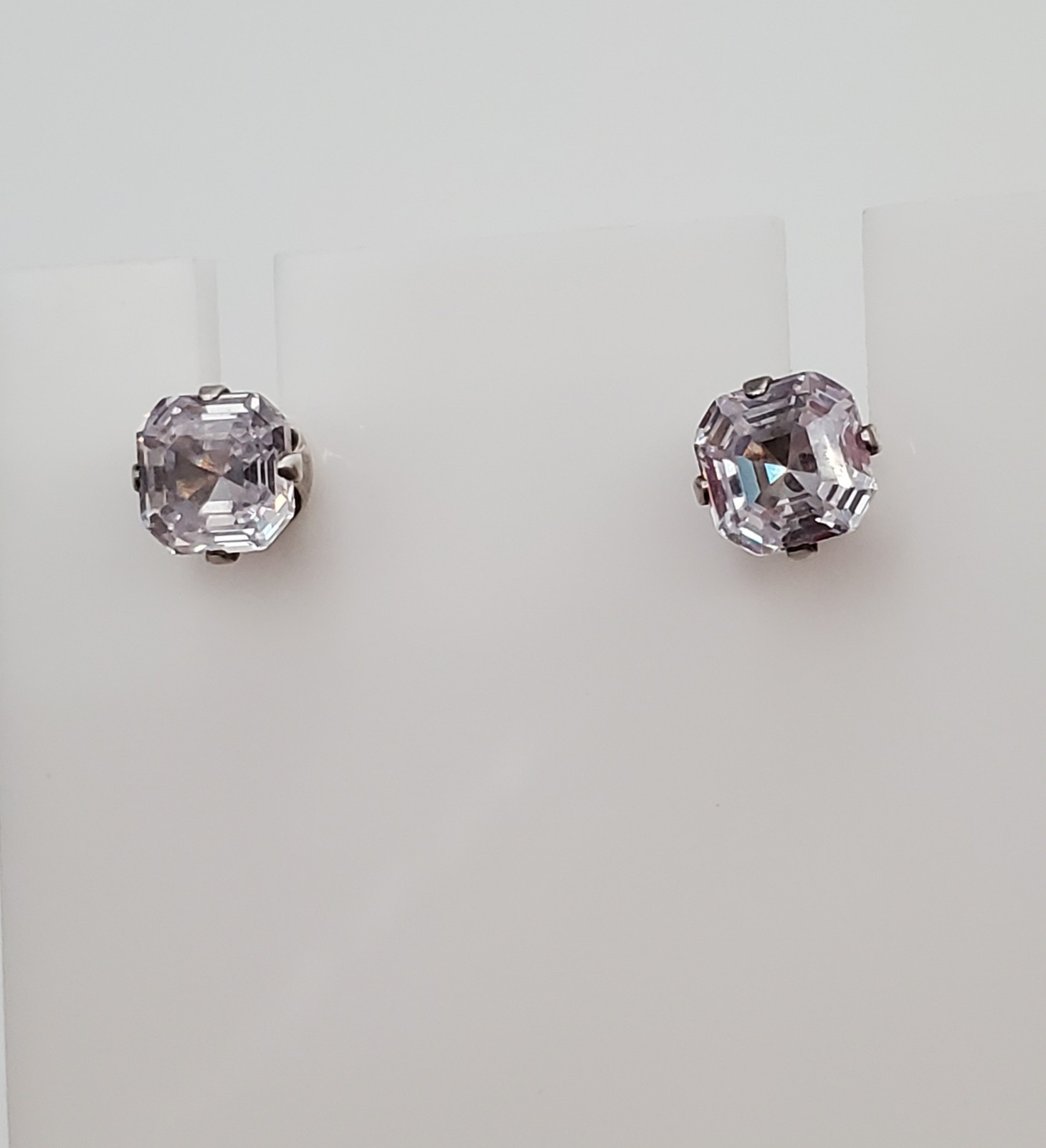 925 C Signed 5mm CZ Sterling Silver Square Faceted Cushion Cut Stud Estate Glam