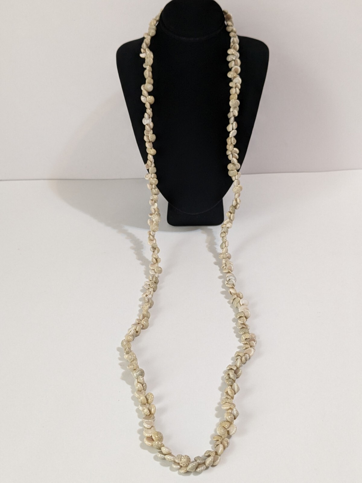 Vintage Ivory & Beige Small Shell Infinity Necklace. Beach Life. Long. 36″.
