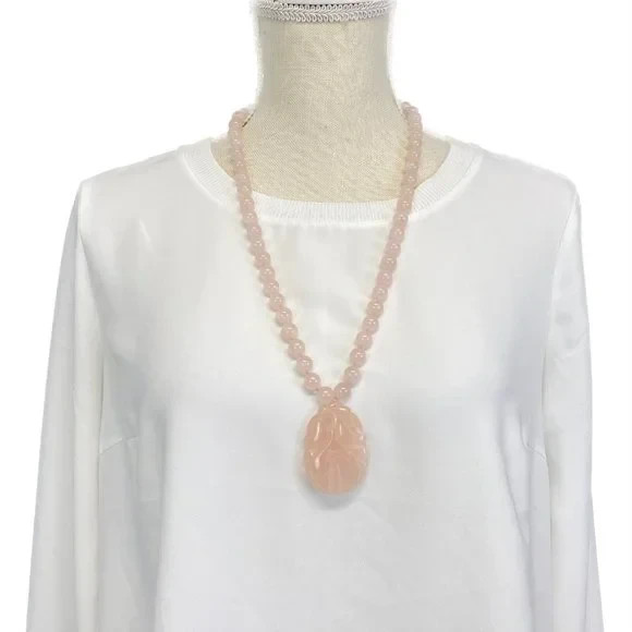 Vintage ASIAN Carved Rose Quartz 12mm Bead Long Beaded Necklace 112g-Stunning!