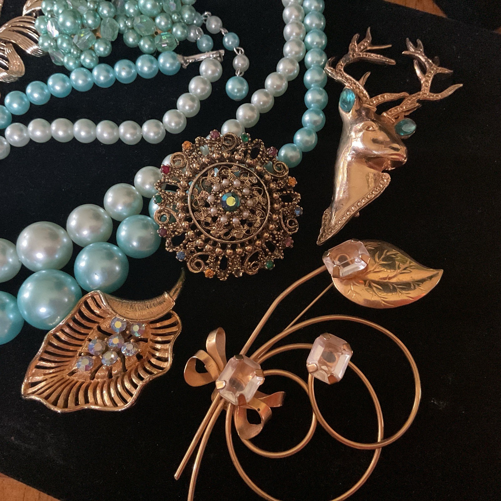 Vtg Aqua Blue Summer Jewelry Mix Lot Earrings Necklace Brooch Lisner Japan Coro