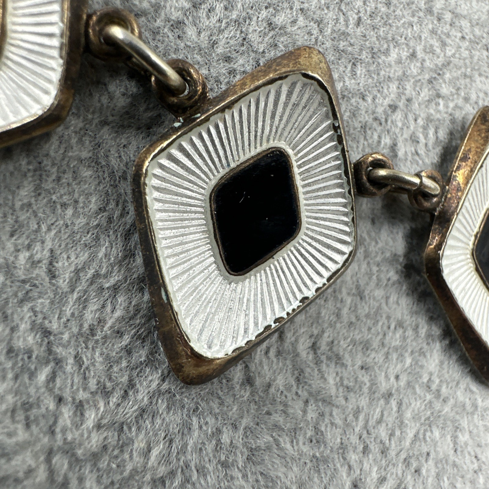 Vtg Albert Scharning Necklace Sterling Silver White Black Enamel MCM Norway 16″