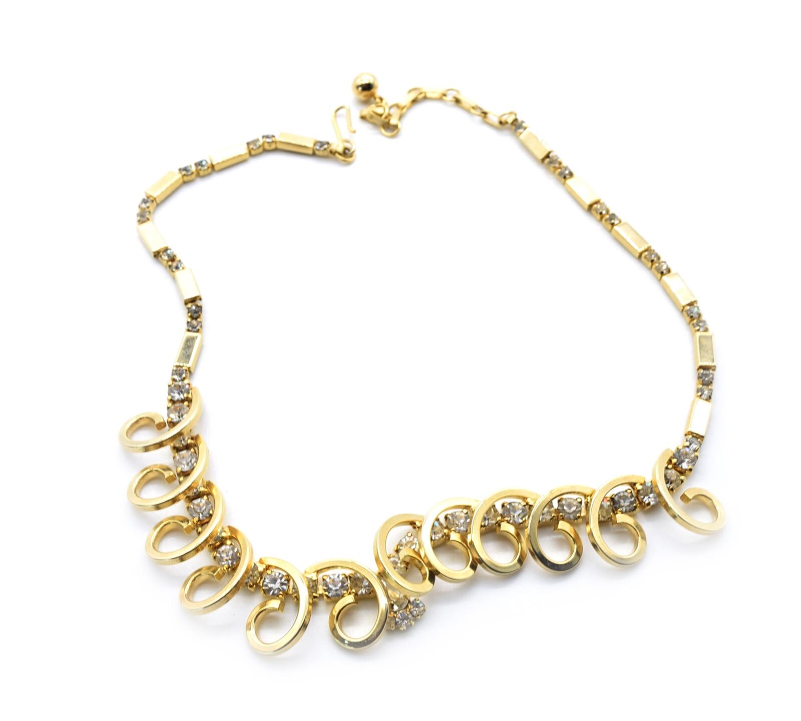 May Co. California Jewelry Set Necklace Bracelet Clip Earrings Gold Tone Crystal