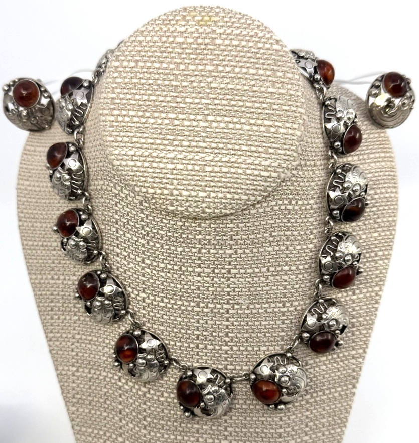 N.E. From Denmark vintage sterling Set Necklace Bracelet Clip On Screw Earrings